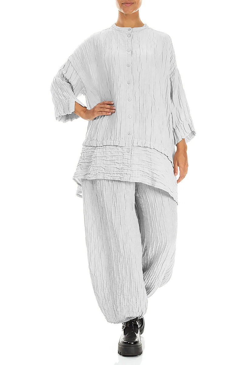 Taper Pearl Grey Crinkled Trousers 4