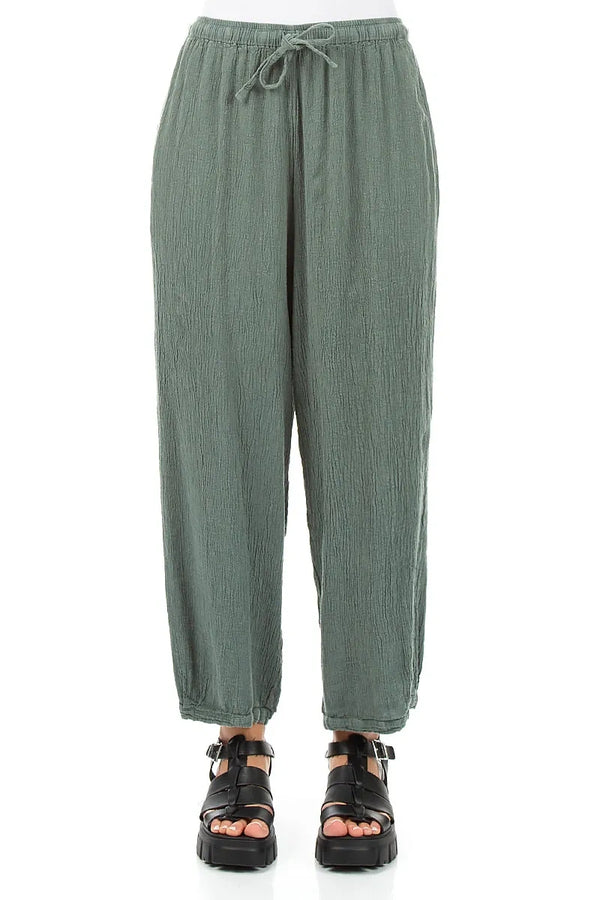 Taper Tie Up Sage Linen Viscose Trousers 1