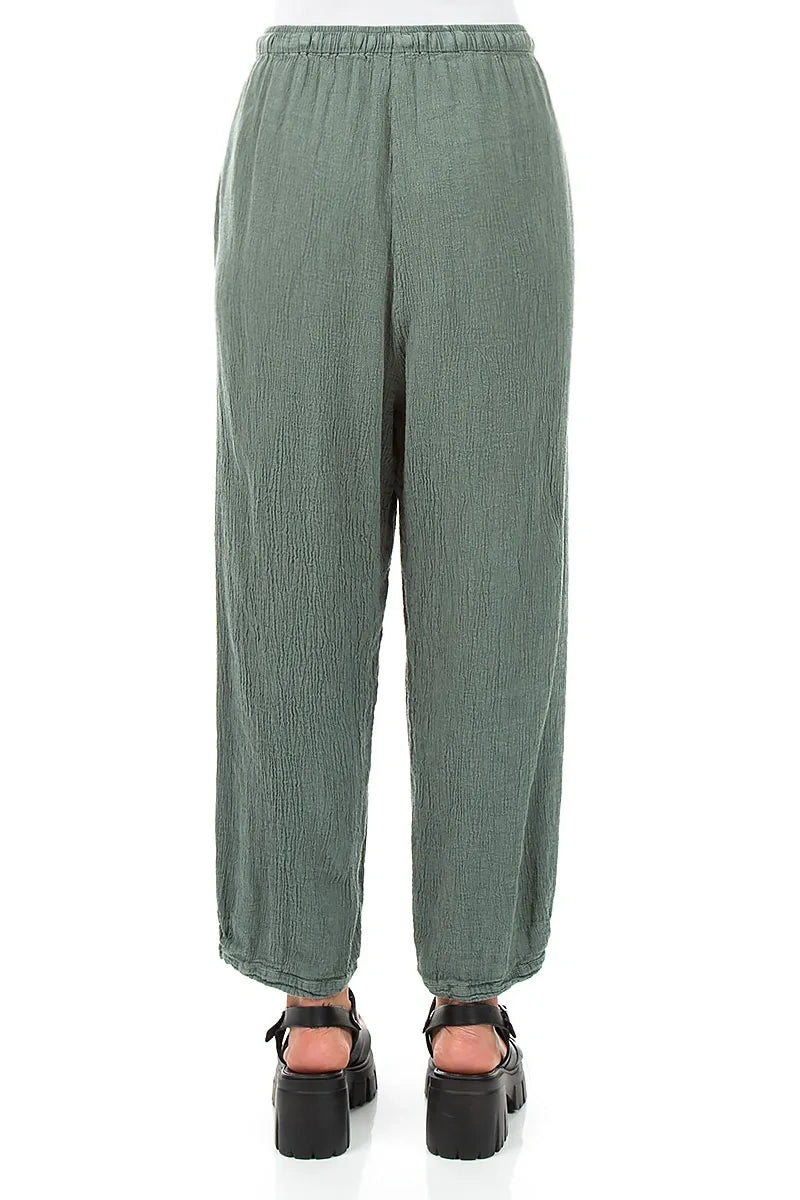 Taper Tie Up Sage Linen Viscose Trousers 2