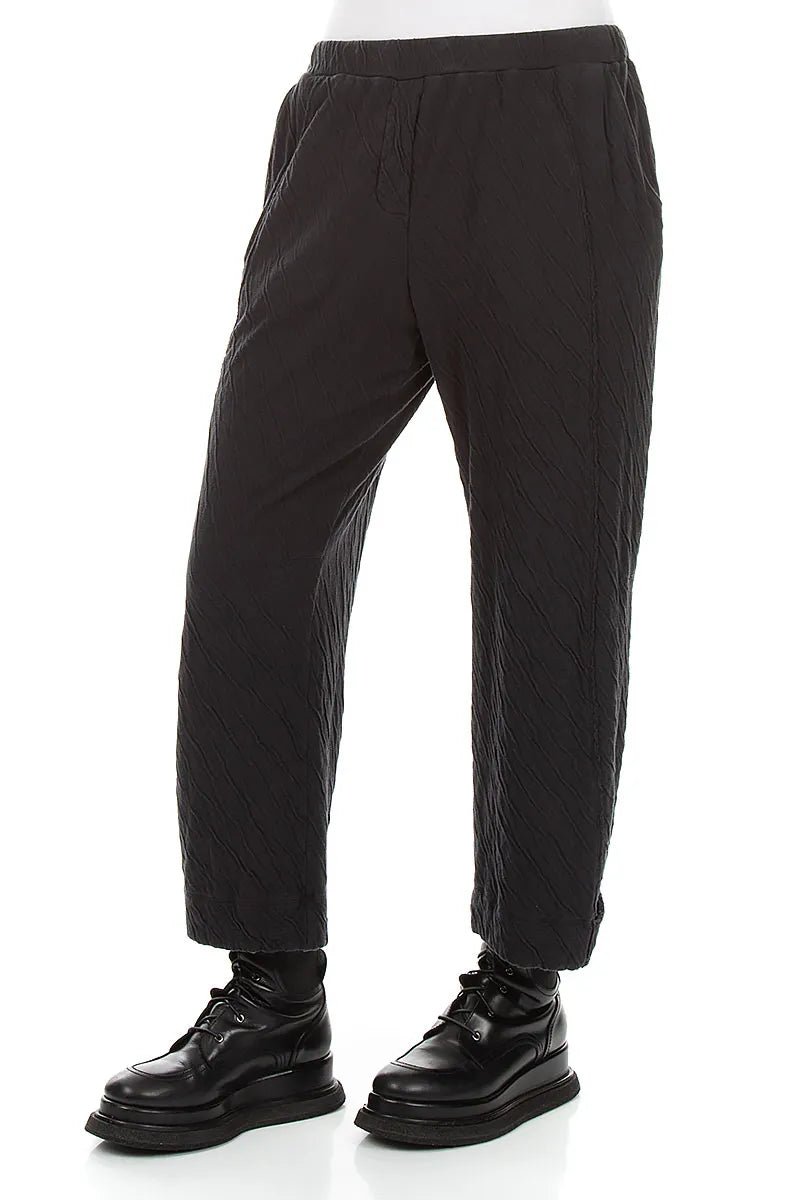 Tapered Grey Wavy Cotton Trousers 3