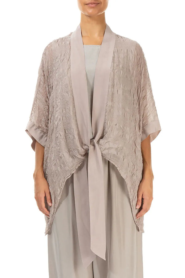 Tie Up Beige Textured Silk Jacket 1