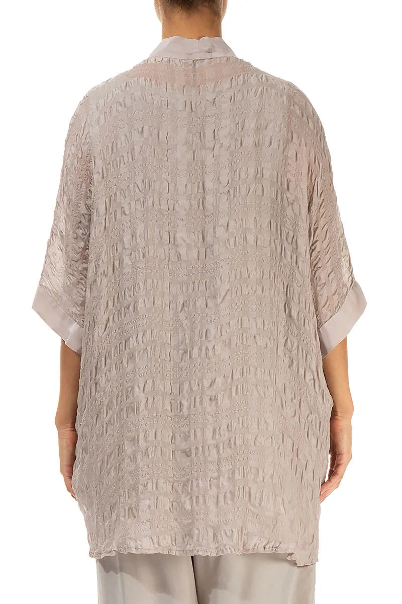 Tie Up Beige Textured Silk Jacket 2