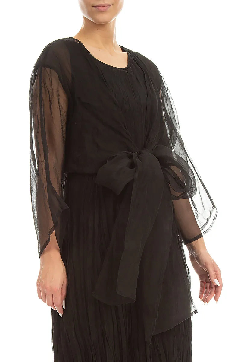 Tie Up Black Silk Chiffon Jacket 3