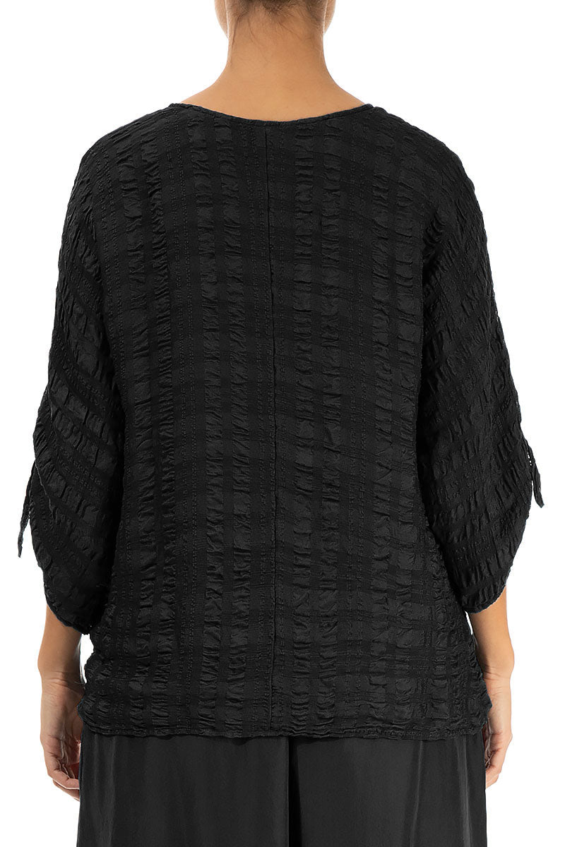 Tie Up Sleeves Black Light Silk Blouse 2