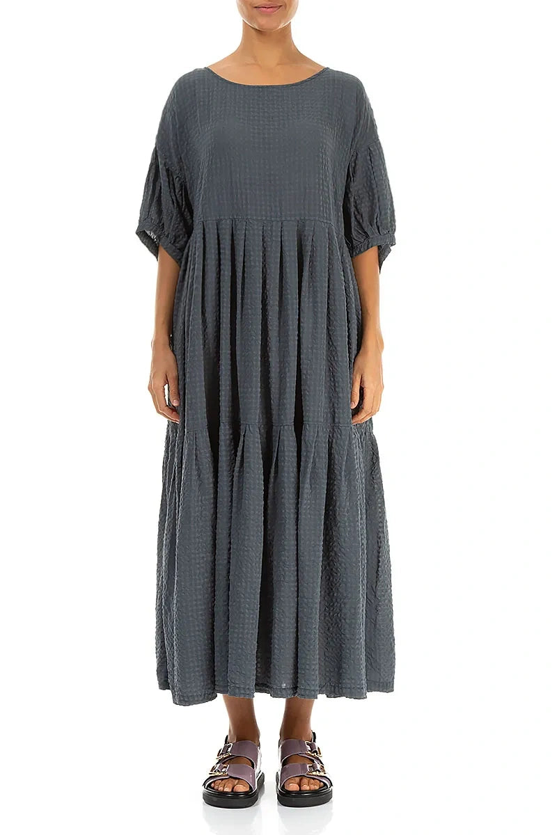 Tiered Graphite Textured Silk Dress 2