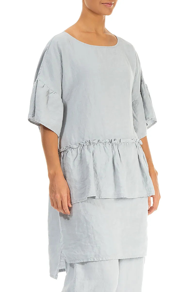 Tiered Silver Grey Linen Tunic Dress 4