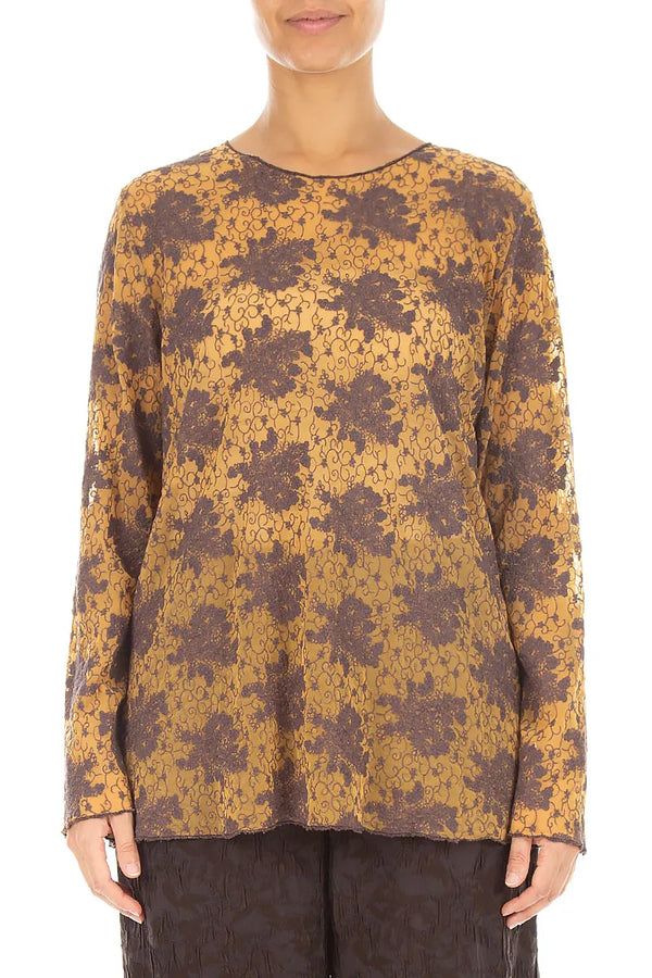 Truffle Brown Floral Cotton Lace Blouse 1