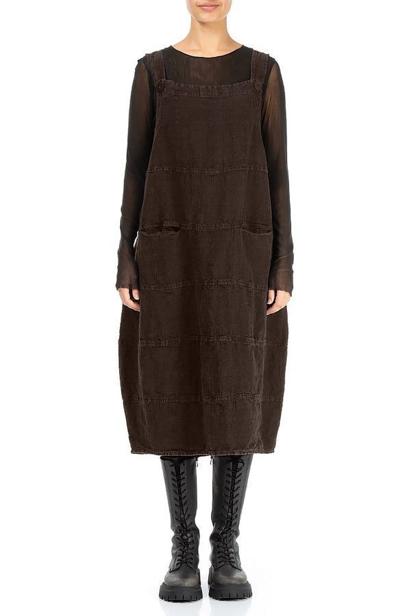 Robe salopette en lin Brun truffe à motifs