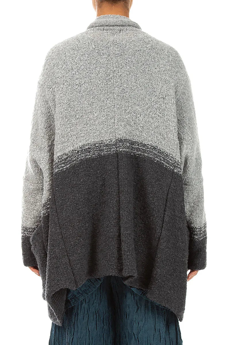 Two-Tone Light Grey Wool Cardigan 3