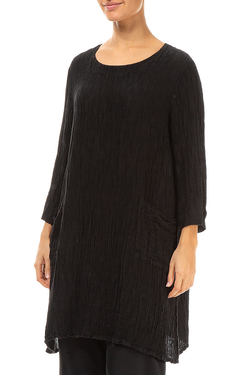 Two Pockets Black Crinkled Silk Tunic 3