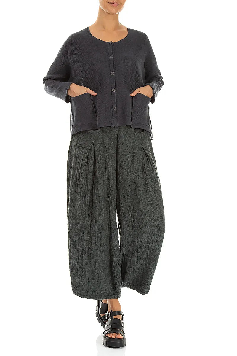 Two Pockets Graphite Linen Cardigan 4