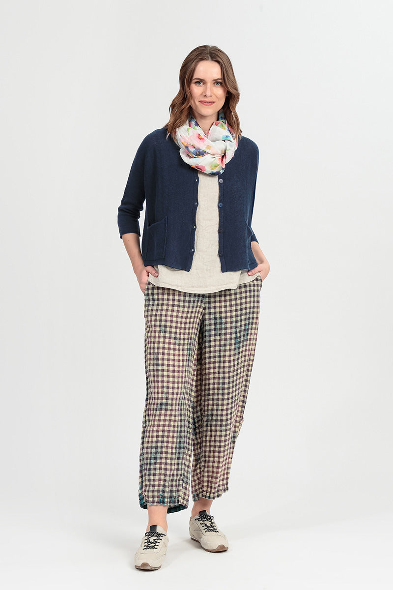 Two Pockets Navy Linen Cardigan 5