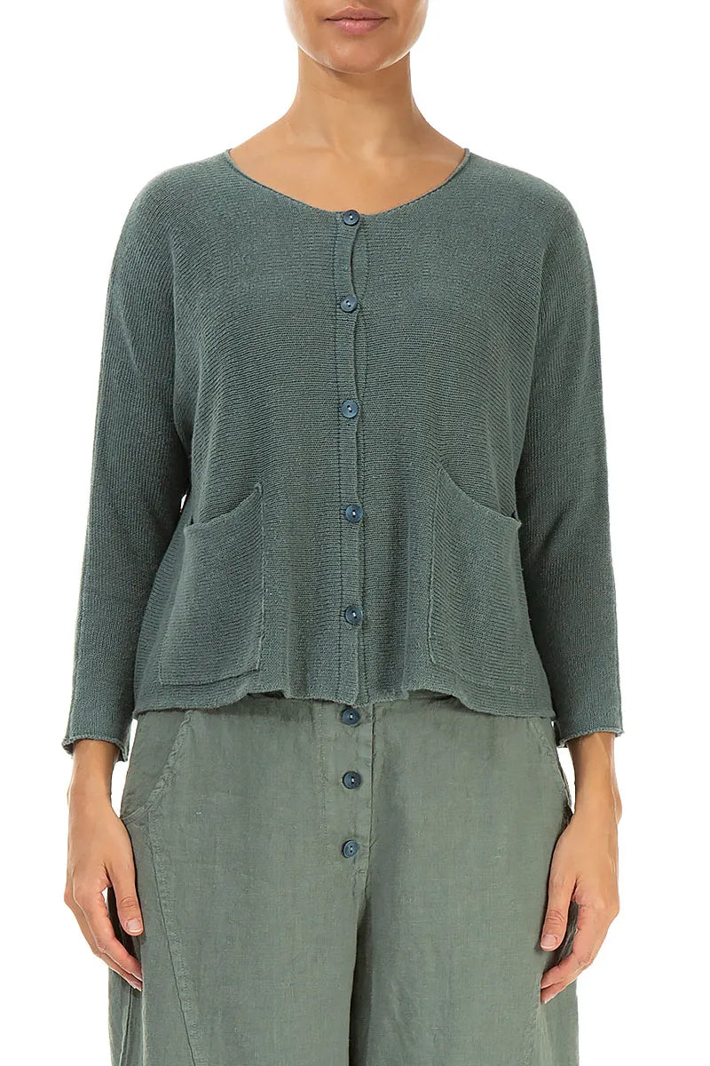 Two Pockets Sage Linen Cardigan 1