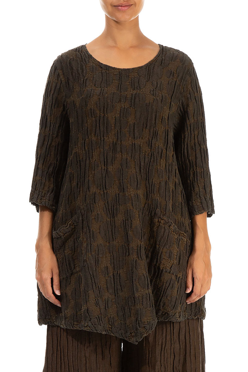 Two Pockets Truffle Brown Circle Silk Linen Tunic 1