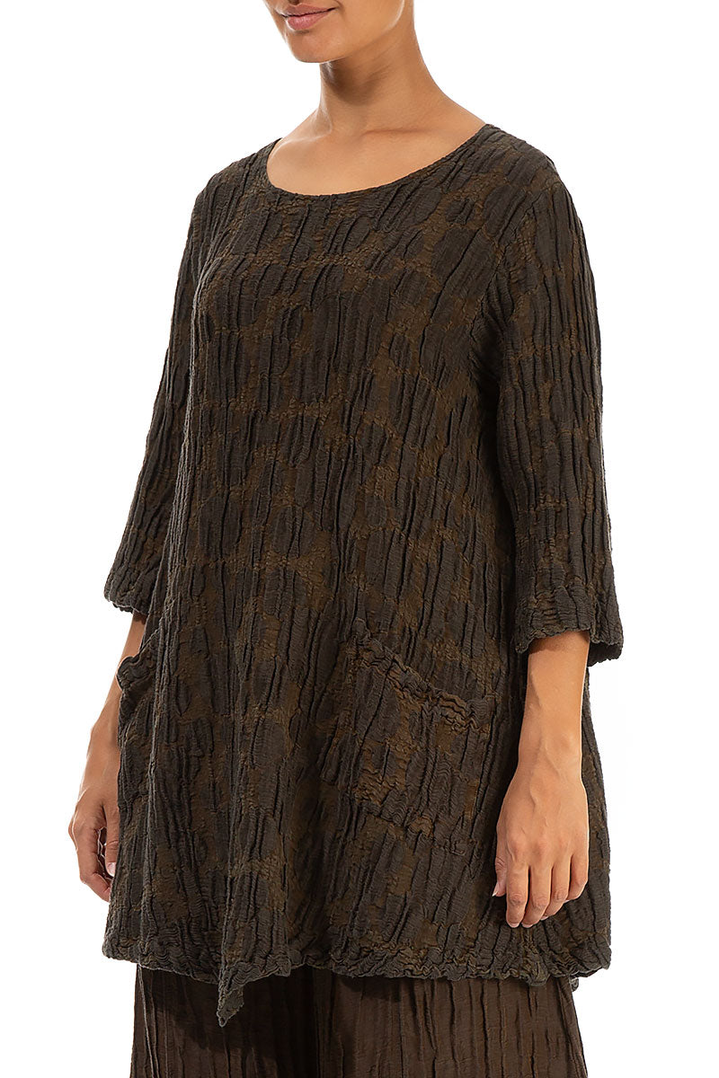 Two Pockets Truffle Brown Circle Silk Linen Tunic 3