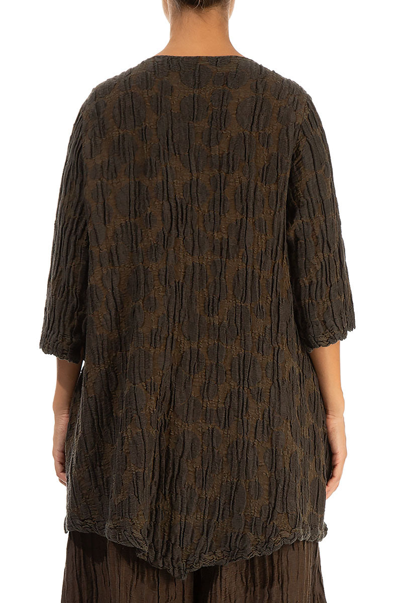 Two Pockets Truffle Brown Circle Silk Linen Tunic 2