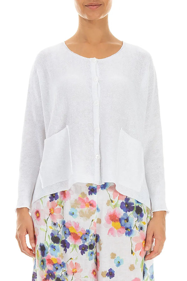 Two Pockets White Linen Cardigan 1