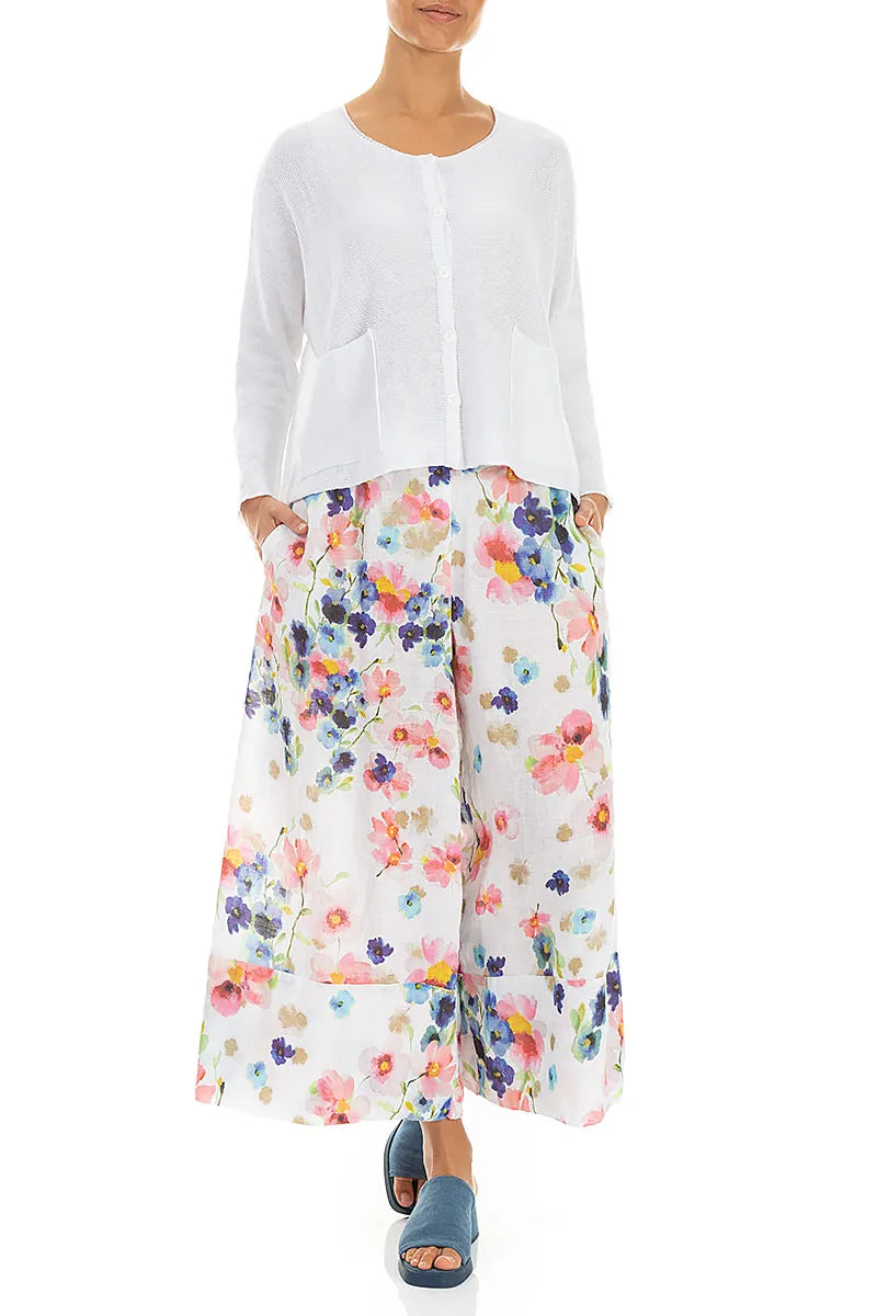 Two Pockets White Linen Cardigan 4