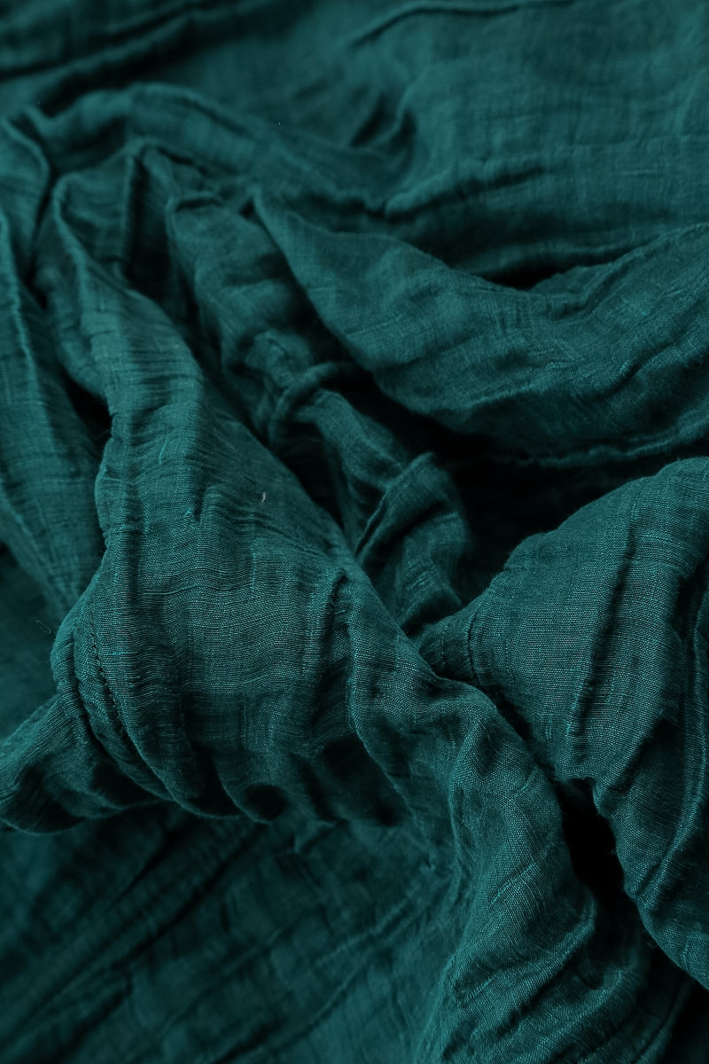 V-Neck Crinkled Peacock Silk Linen Dress 5