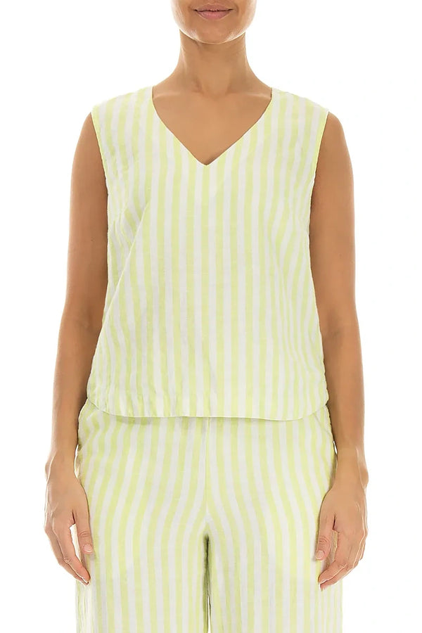 V-Neck Lime Striped Linen Top 1