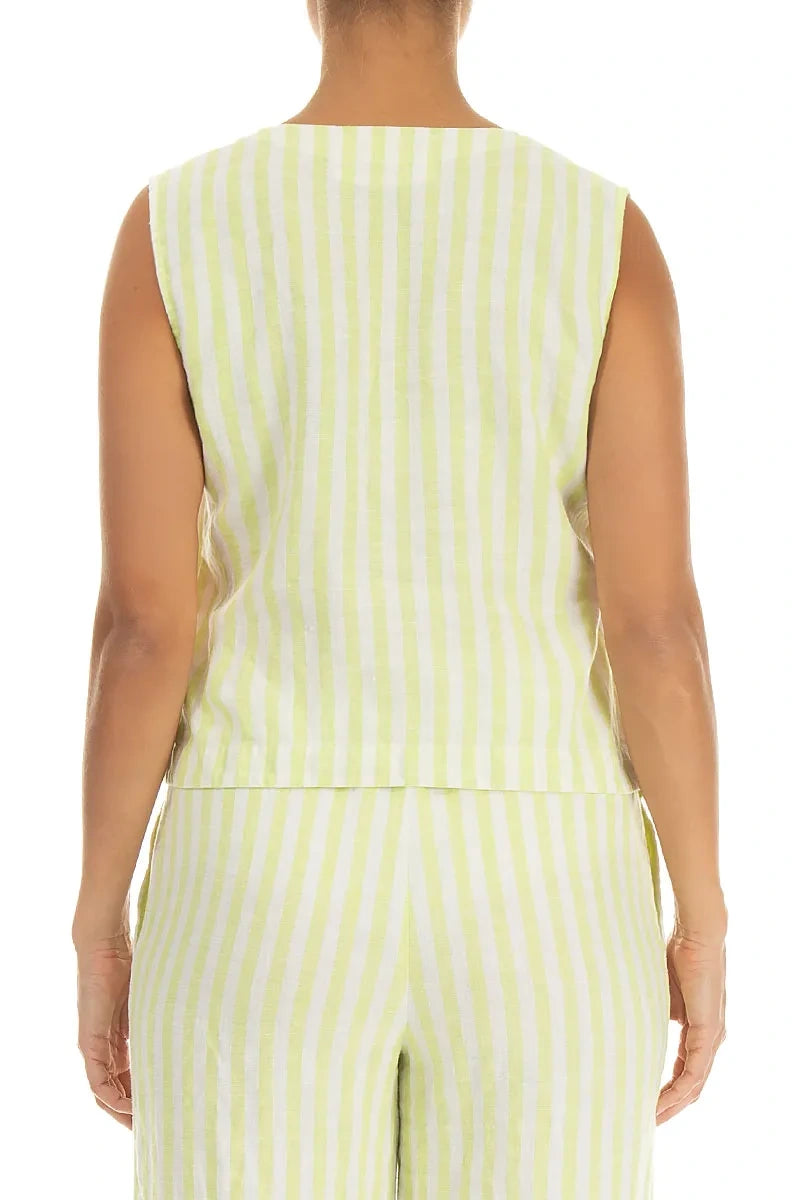V-Neck Lime Striped Linen Top 2
