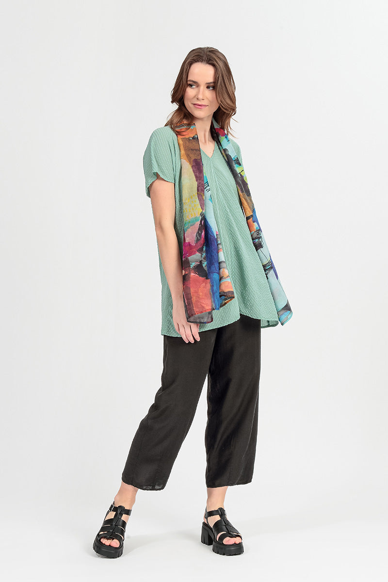 V-Neck Mint Stripy Silk Viscose Blouse 1