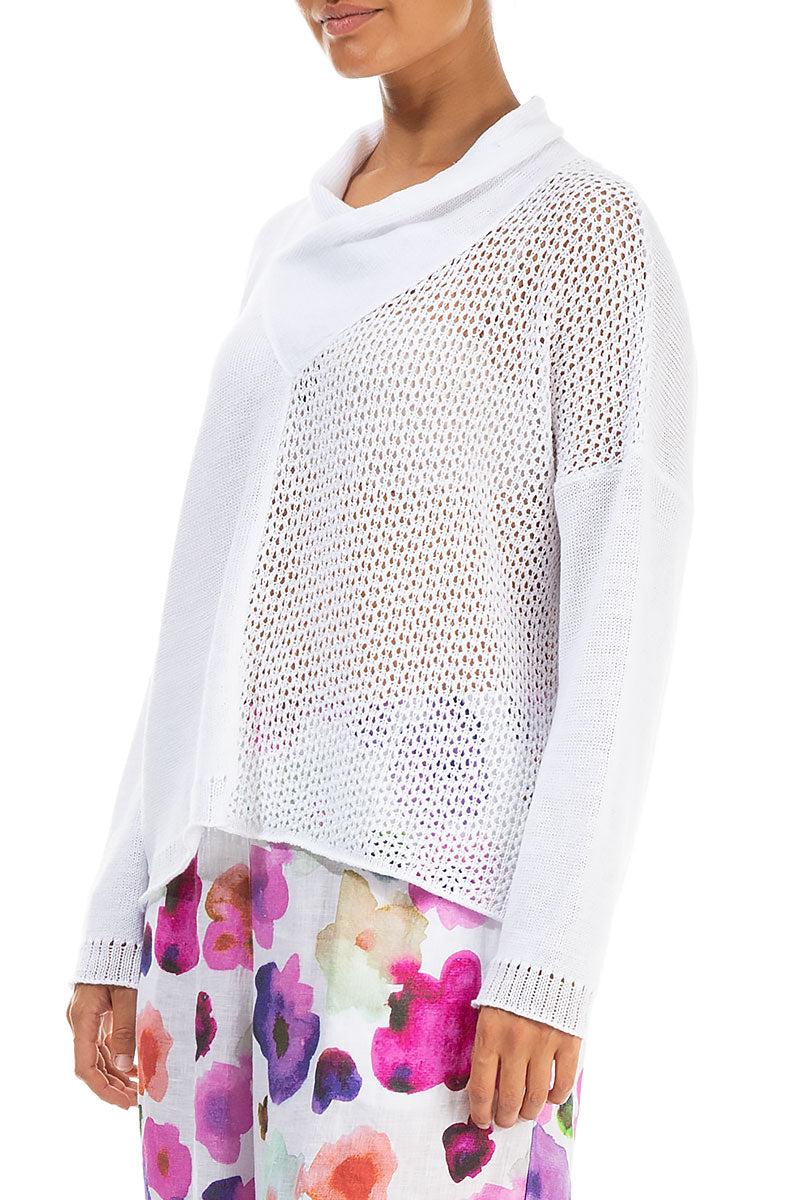V-Neck Overlap White Linen Jumper 3