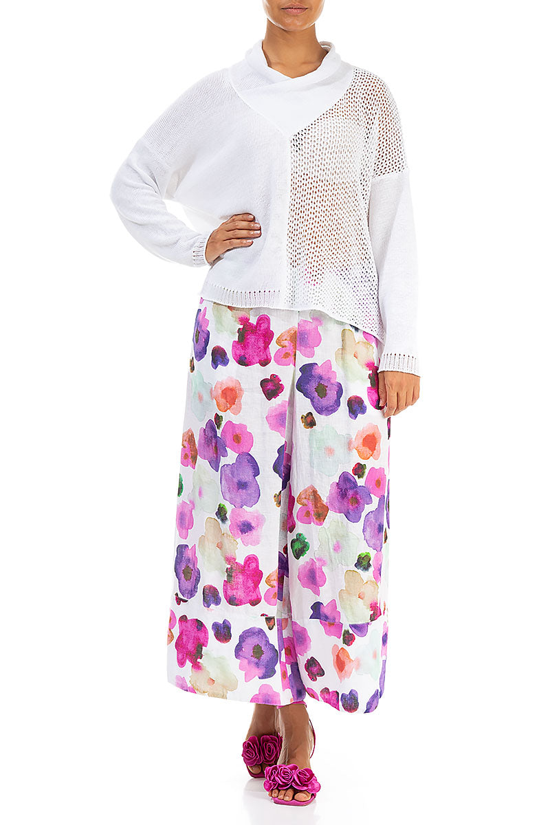 V-Neck Overlap White Linen Jumper 4