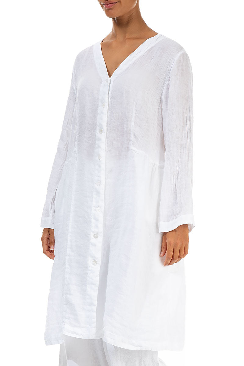 V-Neck White Gauze Linen Jacket 3