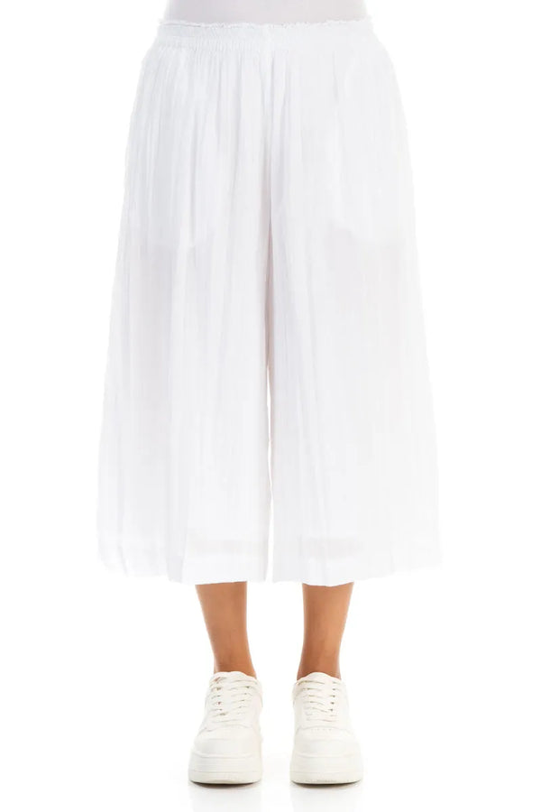 Wide-Leg White Crumpled Cotton Culottes 1