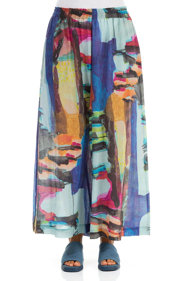 Wide Abstract Silk Cotton Trousers 1