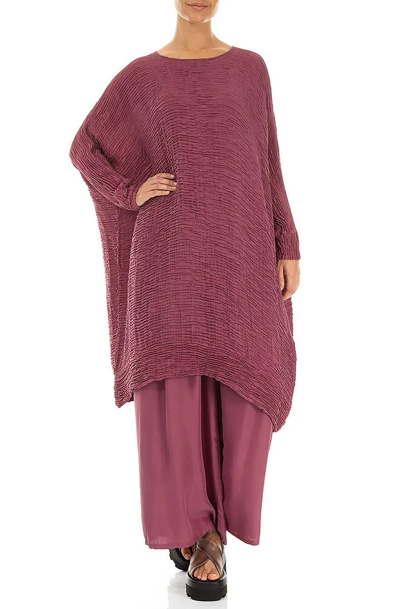 Wide Antique Ruby Plissé Silk Kaftan Dress 4