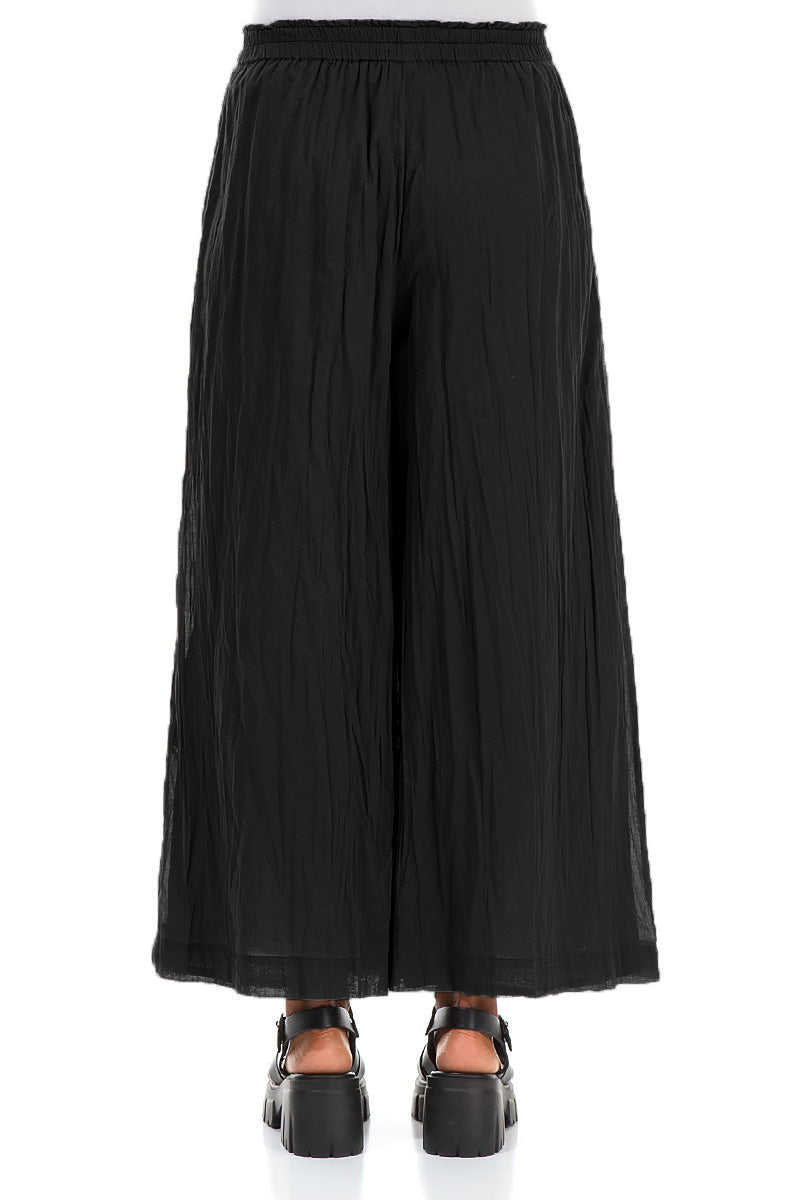 Wide Cropped Black Crumpled Cotton Trousers 2