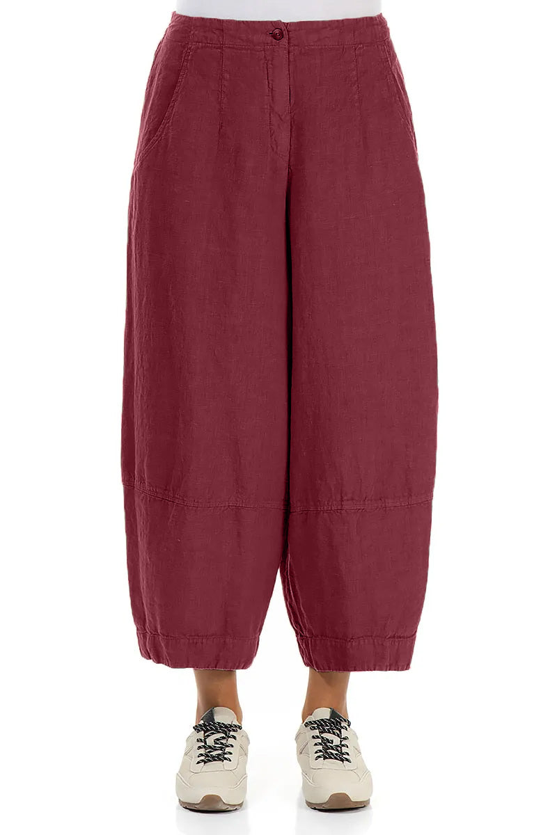 Wide Cropped Antique Ruby Linen Trousers 1