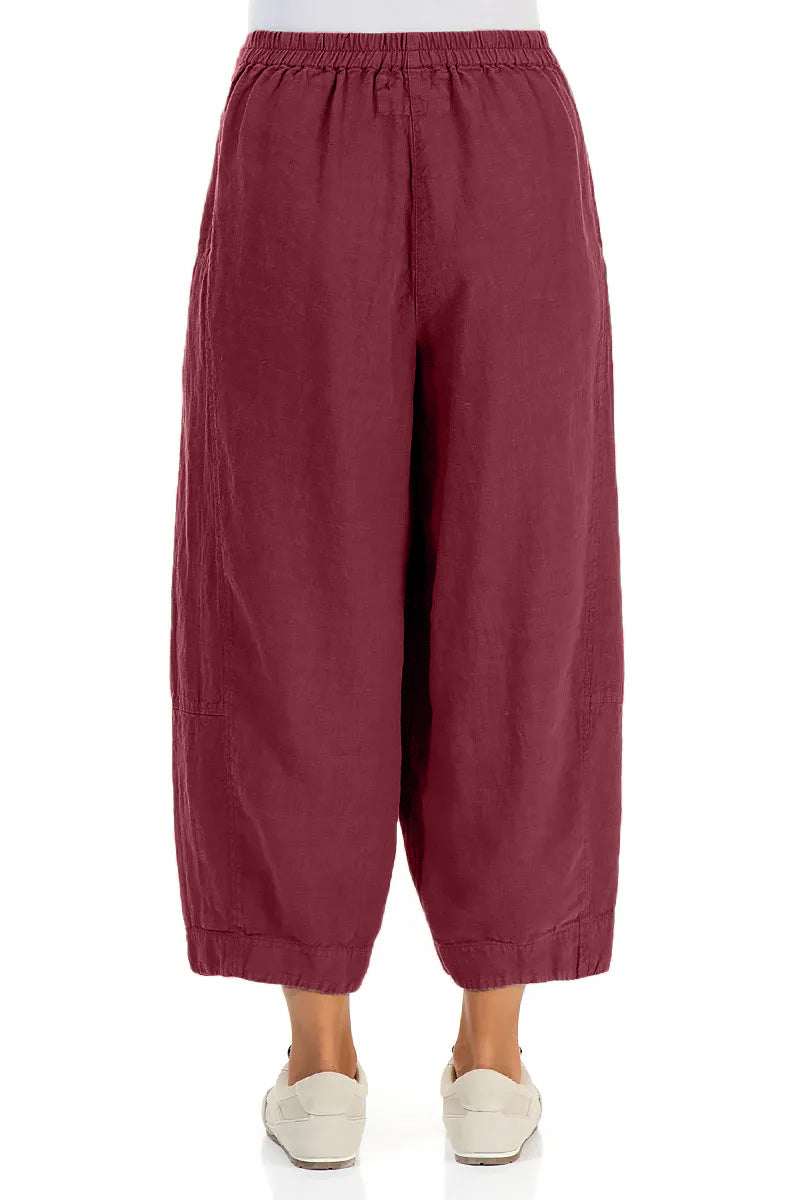 Wide Cropped Antique Ruby Linen Trousers 2