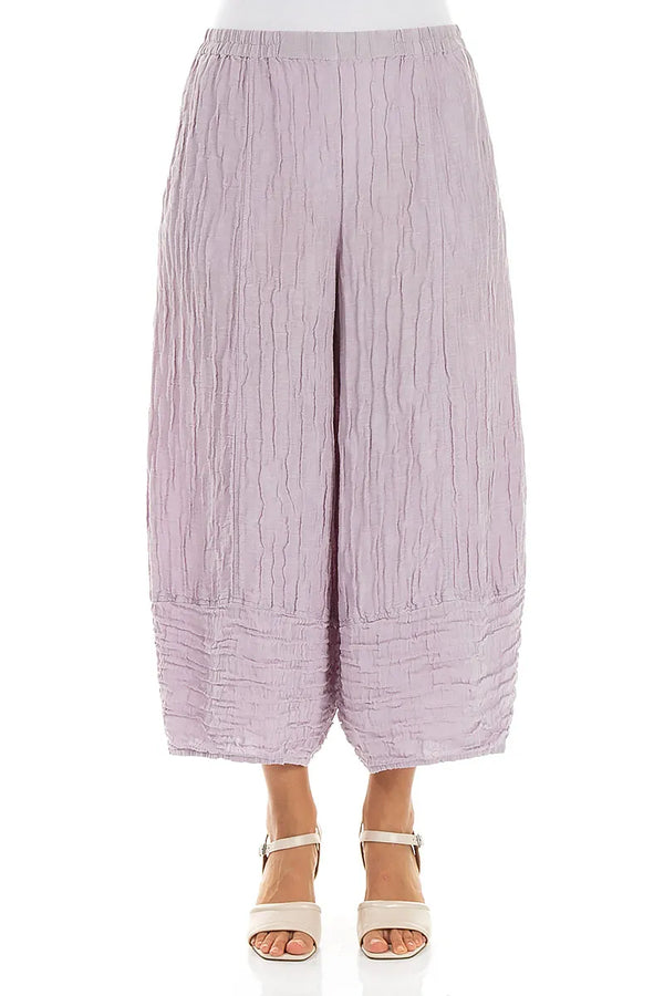 Wide Cropped Crinkled Lilac Silk Linen Trousers 1
