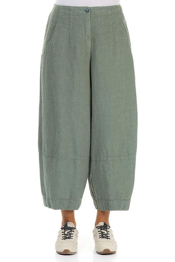 Wide Cropped Sage Linen Trousers 1