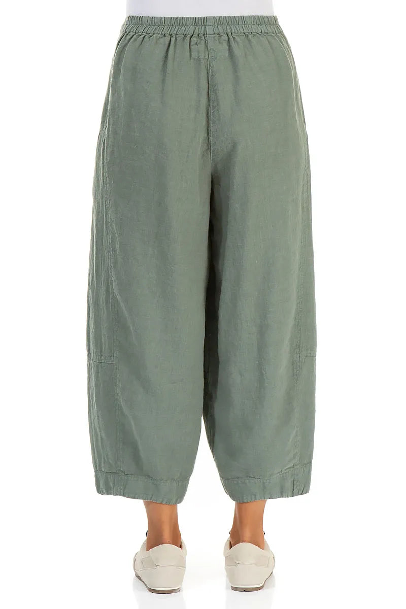 Wide Cropped Sage Linen Trousers 2