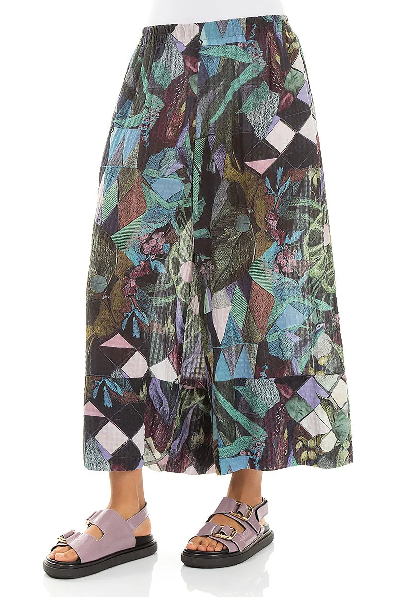 Wide Leg Cuffs Art Mosaic Textured Silk Culottes 3