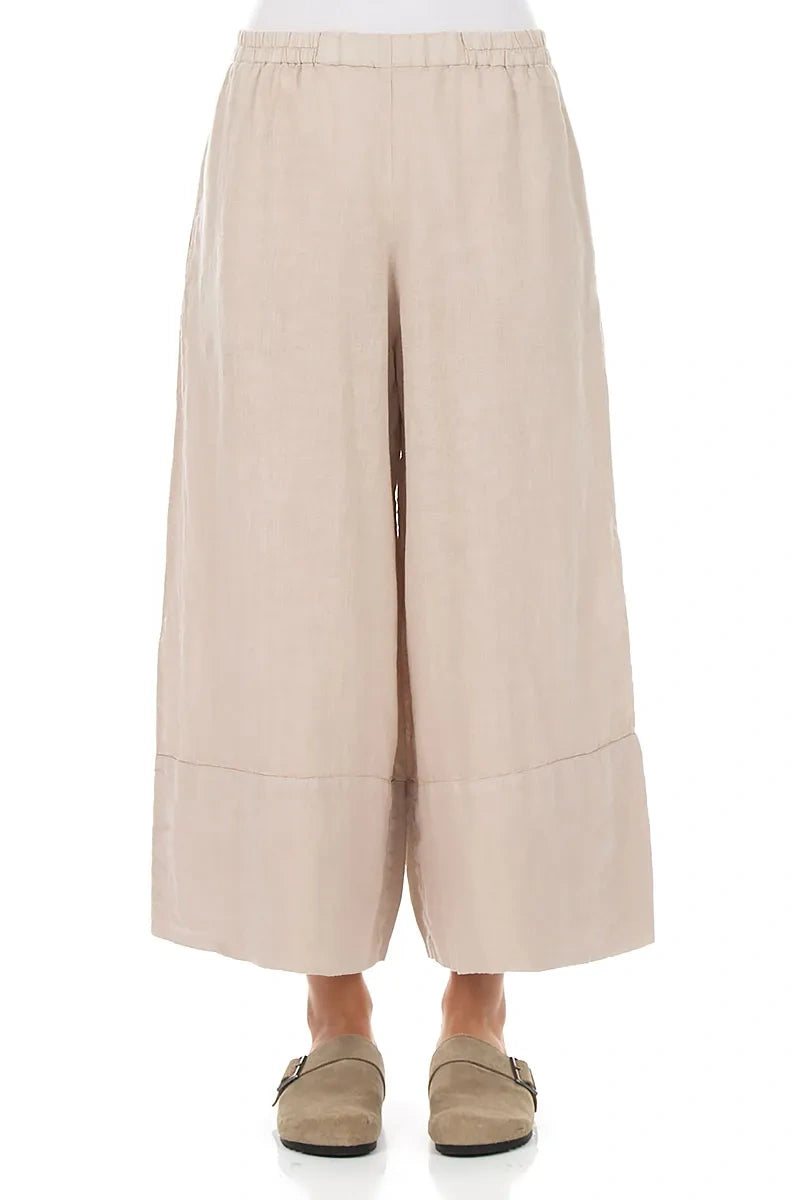 Wide Leg Cuffs Beige Linen Culottes 1