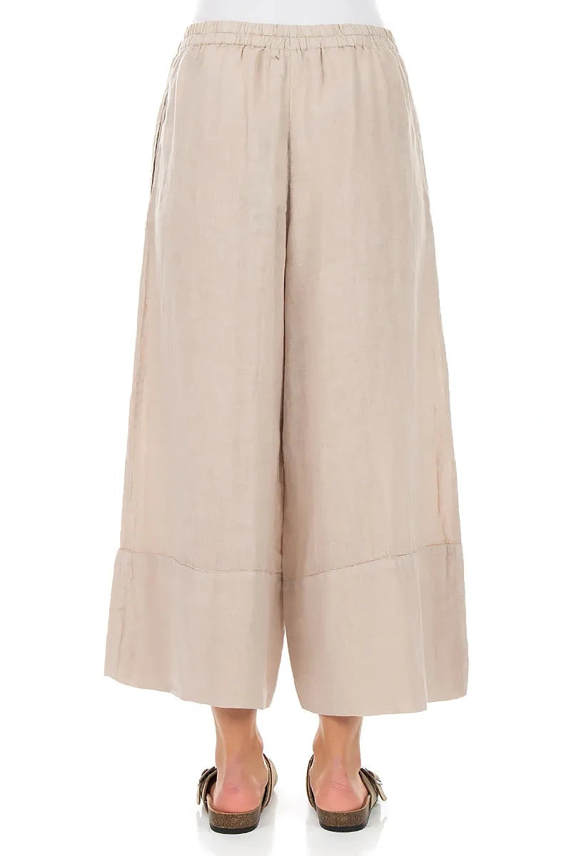 Wide Leg Cuffs Beige Linen Culottes 2
