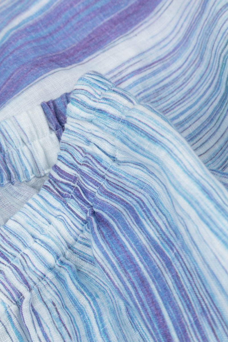 Wide Leg Cuffs Blue Wash Stripe Linen Culottes 5