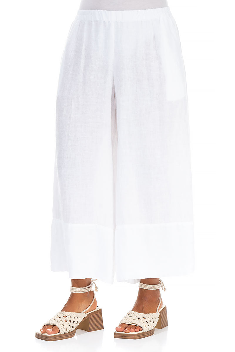 Wide Leg Cuffs White Linen Culottes 3