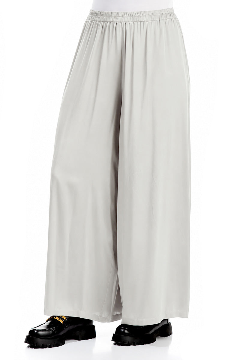 Wide Leg Pearl Grey Silk Trousers 3