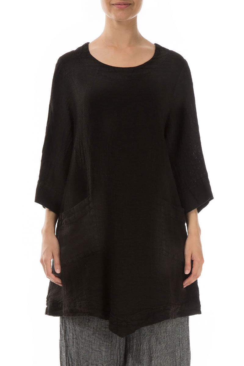 Two Pockets Black Mélange Linen Tunic 1