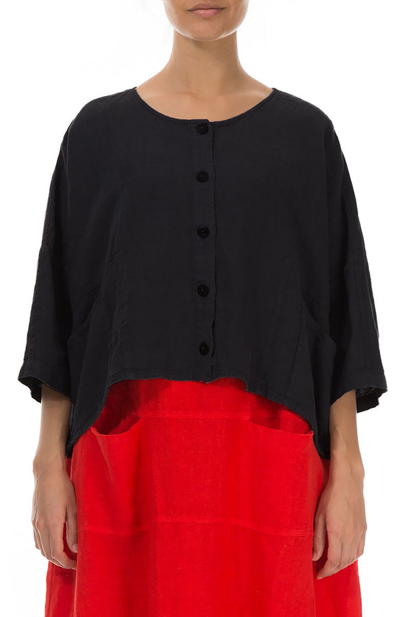 Boxy Black Linen Jacket 1