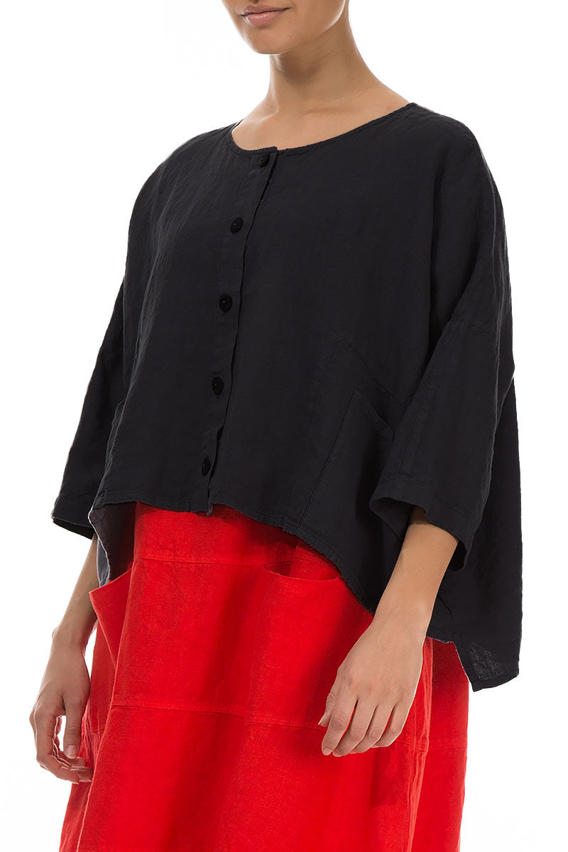 Boxy Black Linen Jacket 3