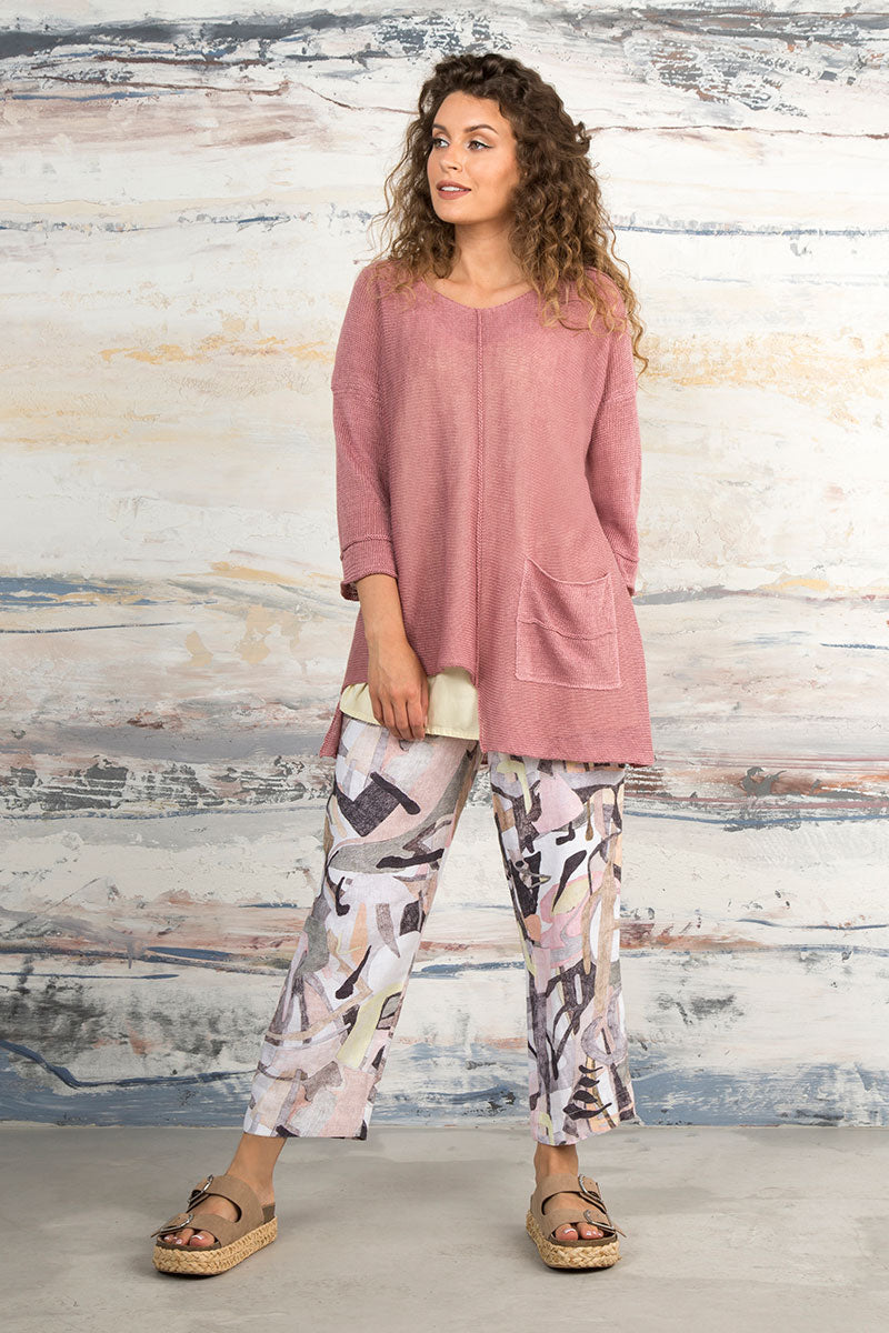 Cropped Pastel Art Linen Trousers 4
