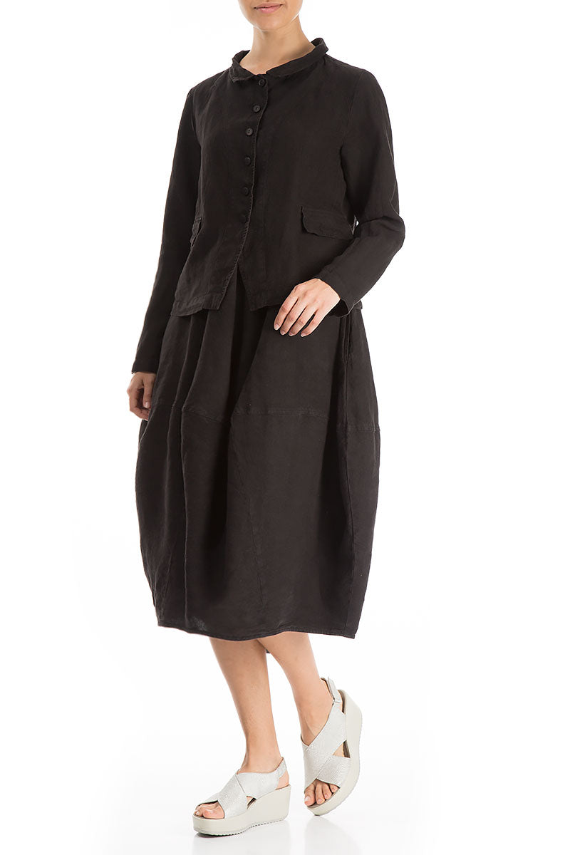 Buttoned Black Linen Jacket 4