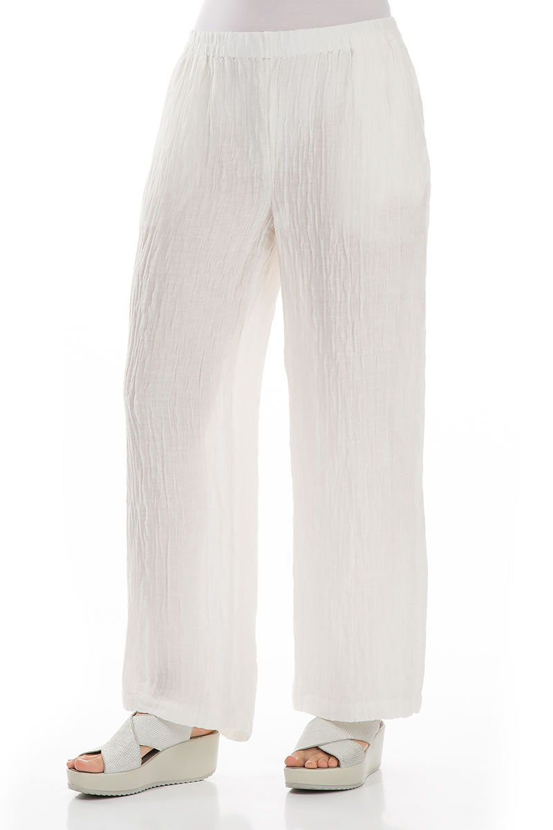 Straight Crinkled Off White Silk Trousers 3